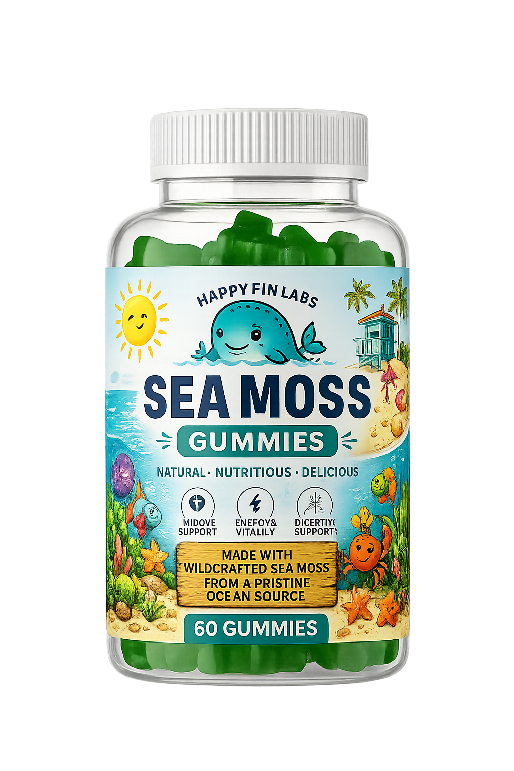 Happy Fin Labs 60-count Sea Moss Gummies bottle