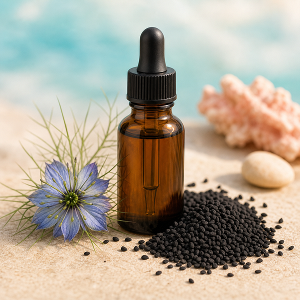 Black Seed Oil ingredient still life